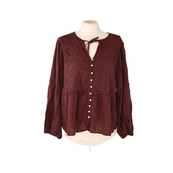 Old Navy || Peasant Style Maroon Balloon Sleeve Cottagecore Top Large - Picture 1 of 3
